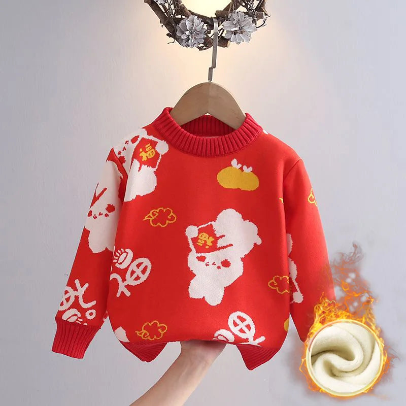 Girls' Sweater Autumn/Winter New Thickened Fashion Children's Knitted Sweater Girls' Top Sweet and Cute