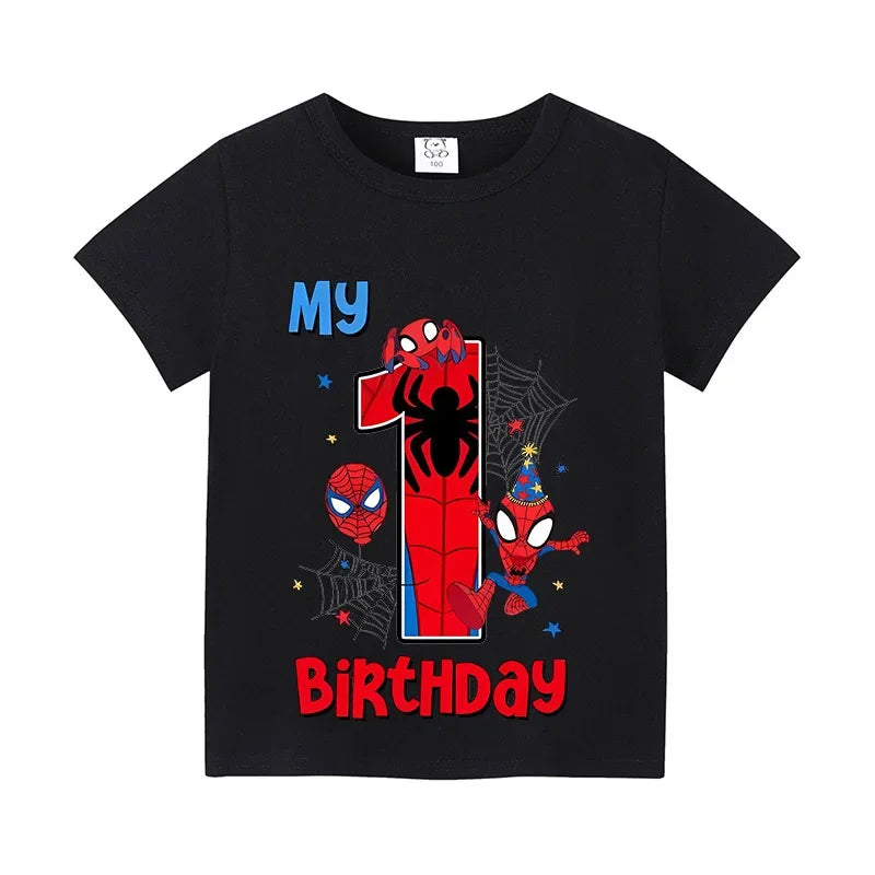 Spiderman Kids Number T-shirt Birthday  Summer Toddler Clothes