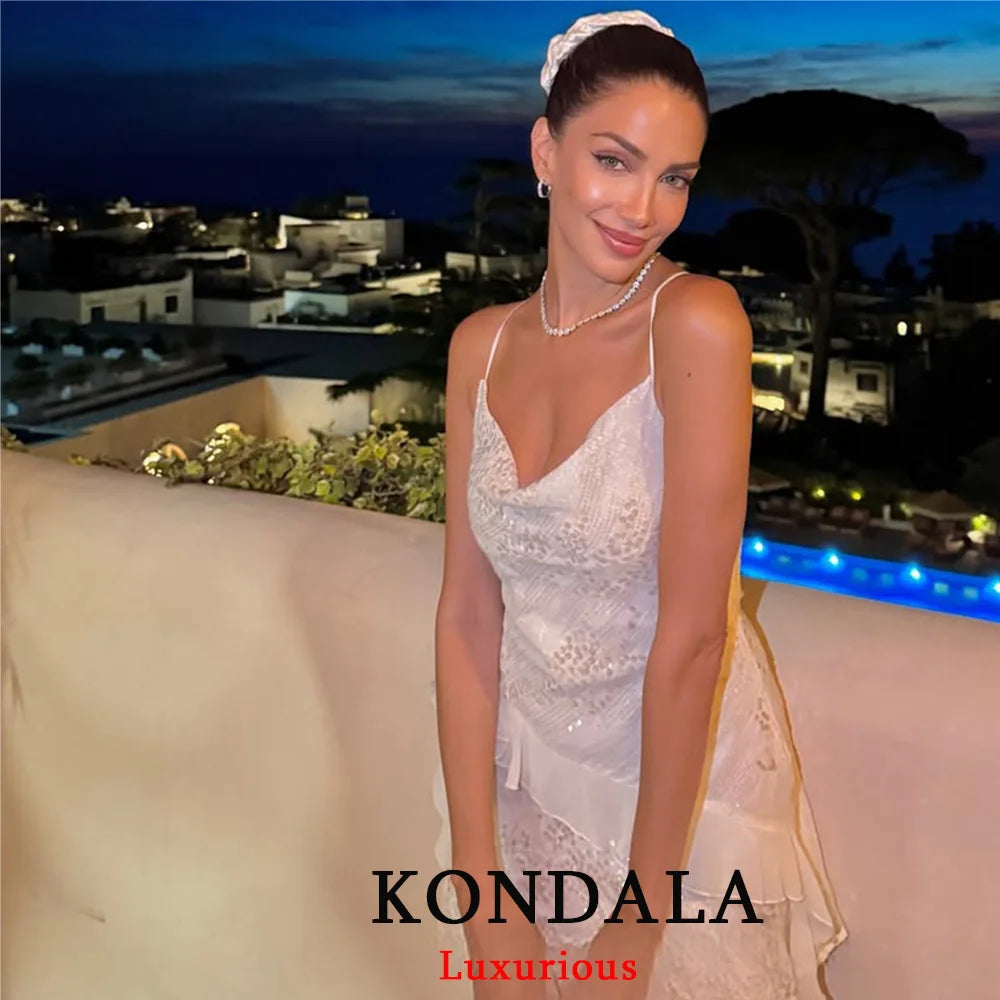 KONDALA Sexy Chic Women Dress Solid Cami Backless Sequined Tierred Mini Short Dress Fashion 2025 Fall Evening Club Party Dress