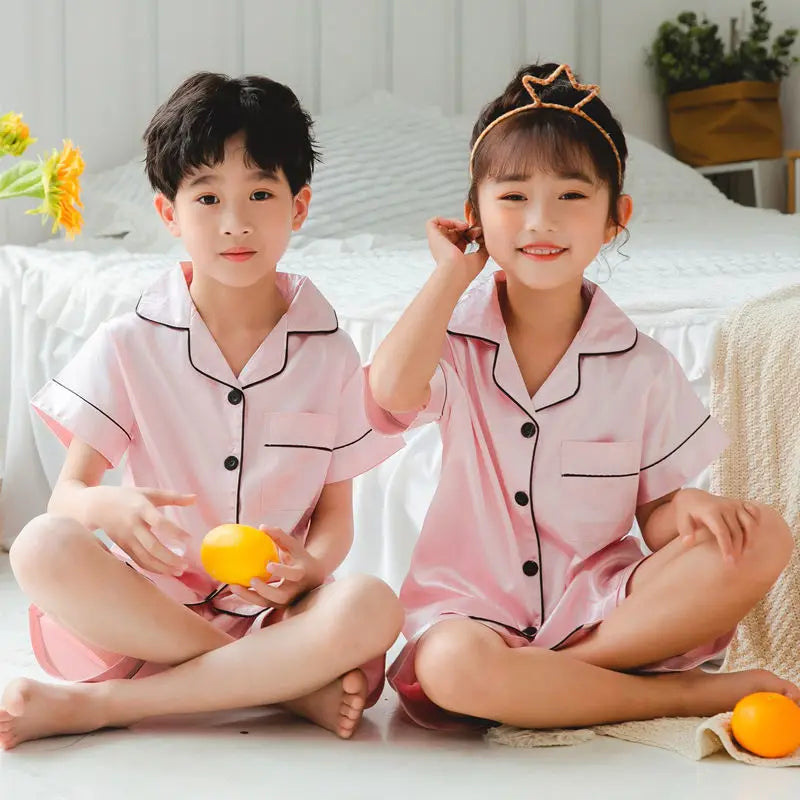 Satin Silk Pajama Set for Kids Boys Girl Long SLeeved Pijamas Children Silky Loungewear Teen Girl Pjs 2 to 4 6 8 10 12 14 Years