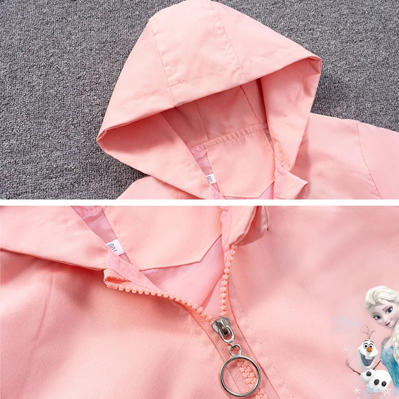 Spring Autumn Fashion Girls Jacket Cartoon Anna Elsa Zipper Hooded Windbreaker Coat For 2-7Years Kids Children Outerwear Clothin