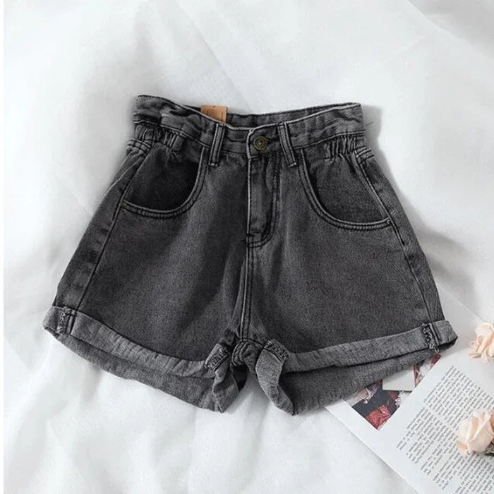 ZMZBCH Summer High Waist Denim Shorts Women Casual Loose Ladies Fashion Plus Size Elastic Waist Wide Leg Short Jeans Female