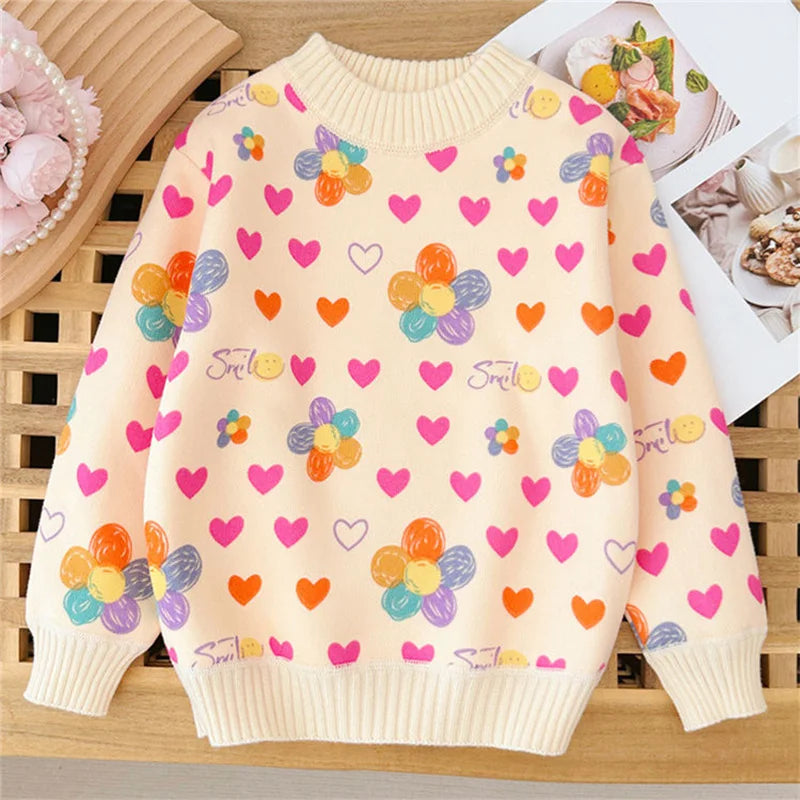 Girls' Sweater Autumn/Winter New Thickened Fashion Children's Knitted Sweater Girls' Top Sweet and Cute