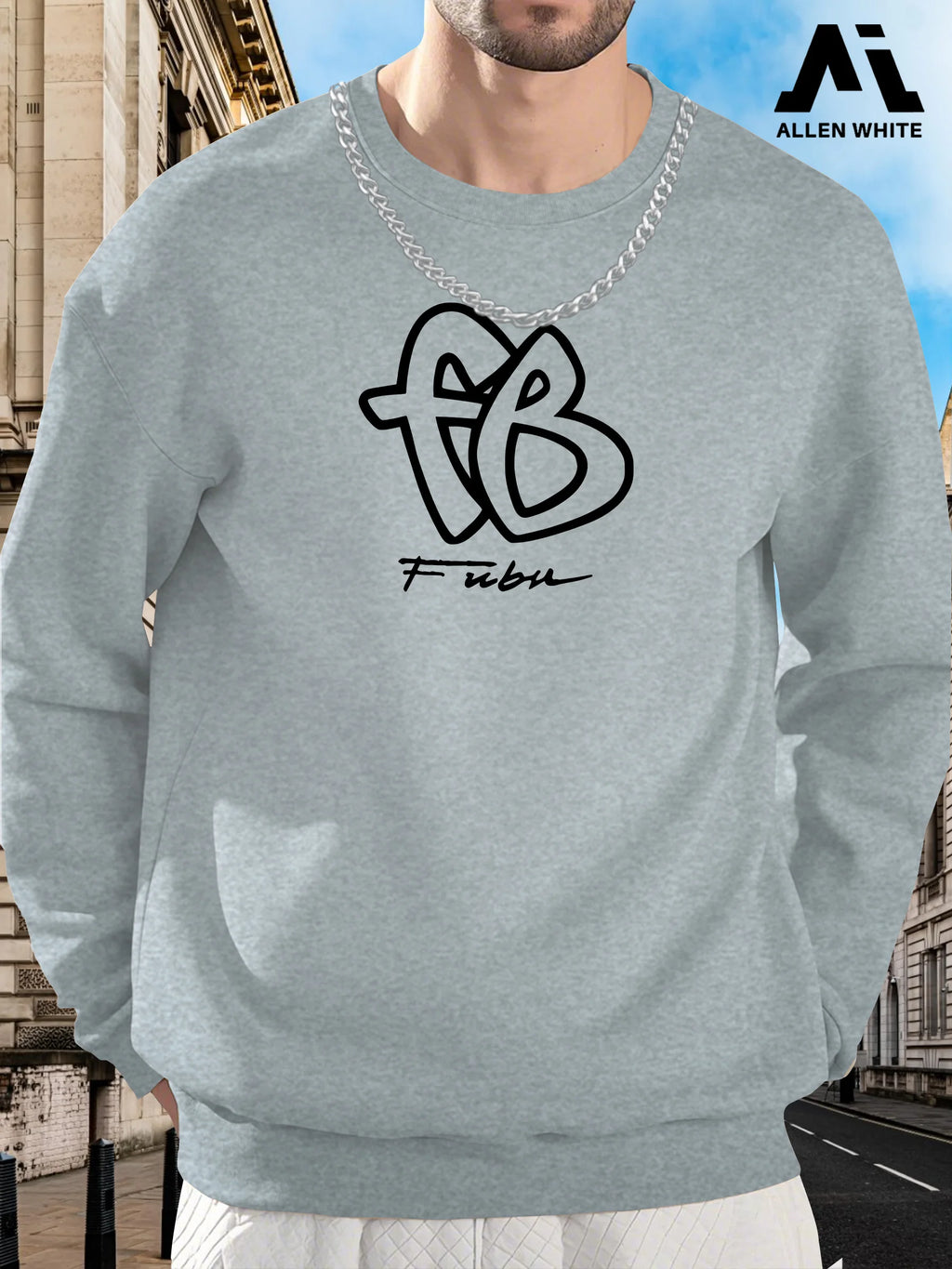 Men'S Fubu Graphic Sweatshirt - Brown Casual Crew Neck Pullover with "FUBU" Print, Soft Stretch Knit Fabric, Loose Fit Long