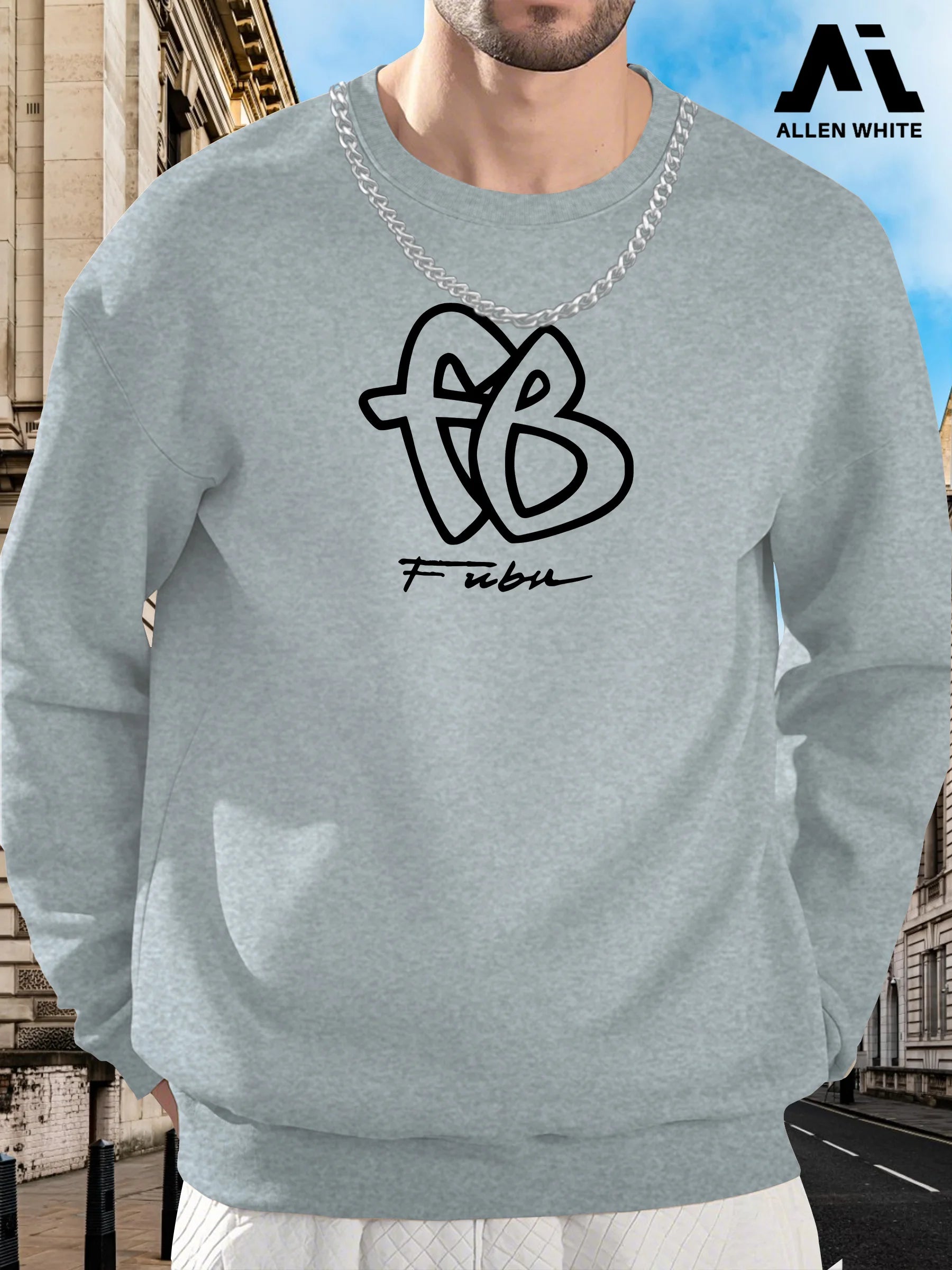 Men'S Fubu Graphic Sweatshirt - Brown Casual Crew Neck Pullover with "FUBU" Print, Soft Stretch Knit Fabric, Loose Fit Long