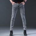 New style jeans, men's slim fit, Korean style comfortable straight leg elastic gray mid waist pants, men's casual denim pants