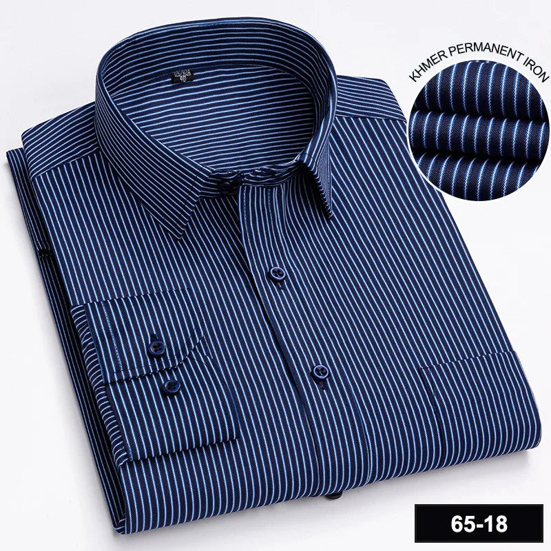Men's Long Sleeve Shirt High-quality Fashion Casual Print Plaid Stripe Single Pocket Fit Business Formal Office Four Season Top
