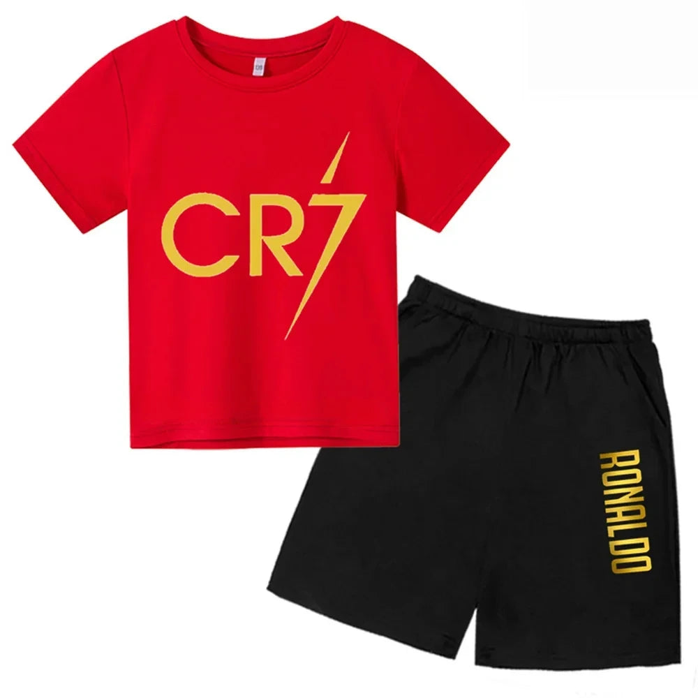 3D kids T-shirt Summer CR7 Star Print Top/Shorts  Boys/Girls Preschool 3-13Y Birthday Gift Sunshine Casual Round Neck Sports Set