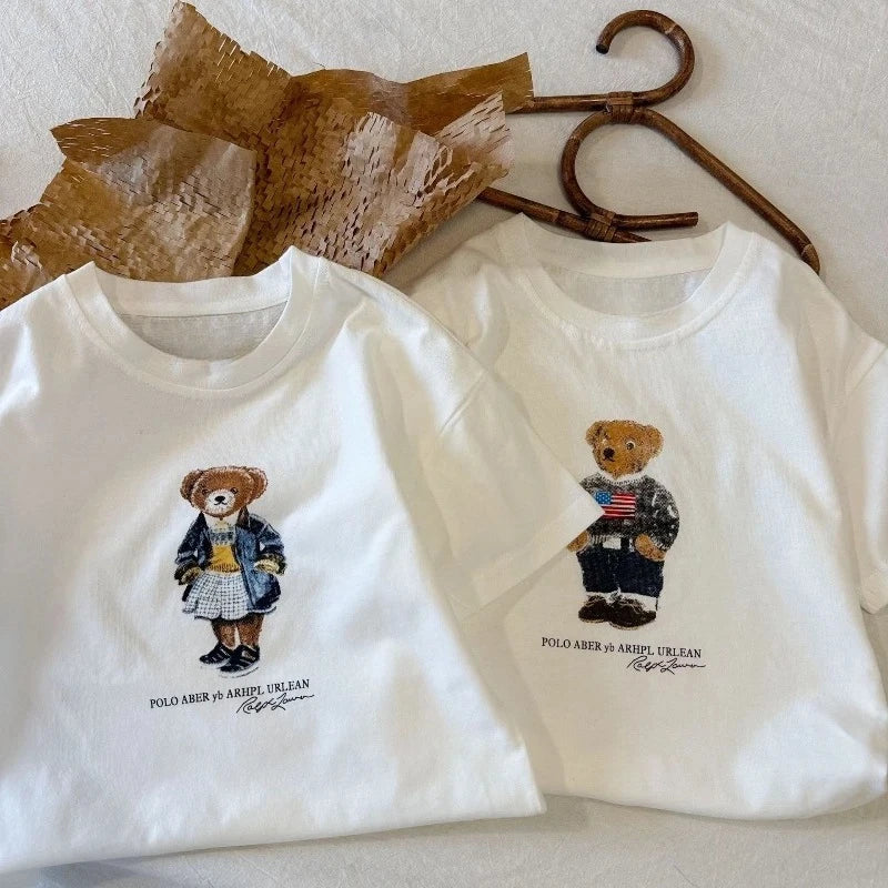 Children T-shirt With Added Sugar Summer New Product for Boys Girls Cartoon Teddy Bear Short Sleeved T Baby Cute Pattern