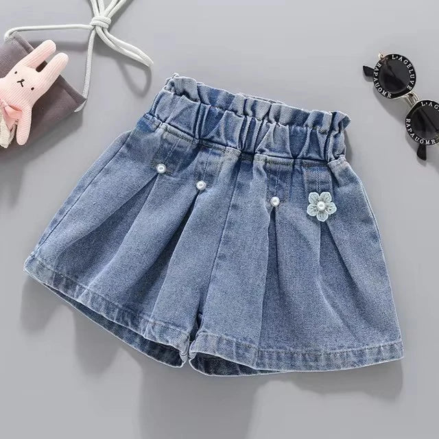 Summer Kid Girls' A-line Shaped Denim Shorts Korean Fashion Hot Pants New Children's Jeans 3-12Year Young Girls' Shorts Jeans