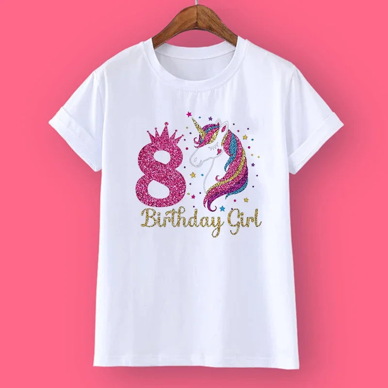 Unicorn Birthday Shirt 1-12 Birthday T-Shirt  Wild Tee Girls Party T Shirt Unicorn Theme Clothes Kids Gifts  Fashion Tops Tshirt