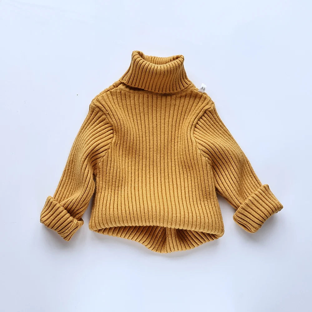Kids Sweaters Solid Girls Sweater Brief Boys Pullover Turtleneck Knitwear