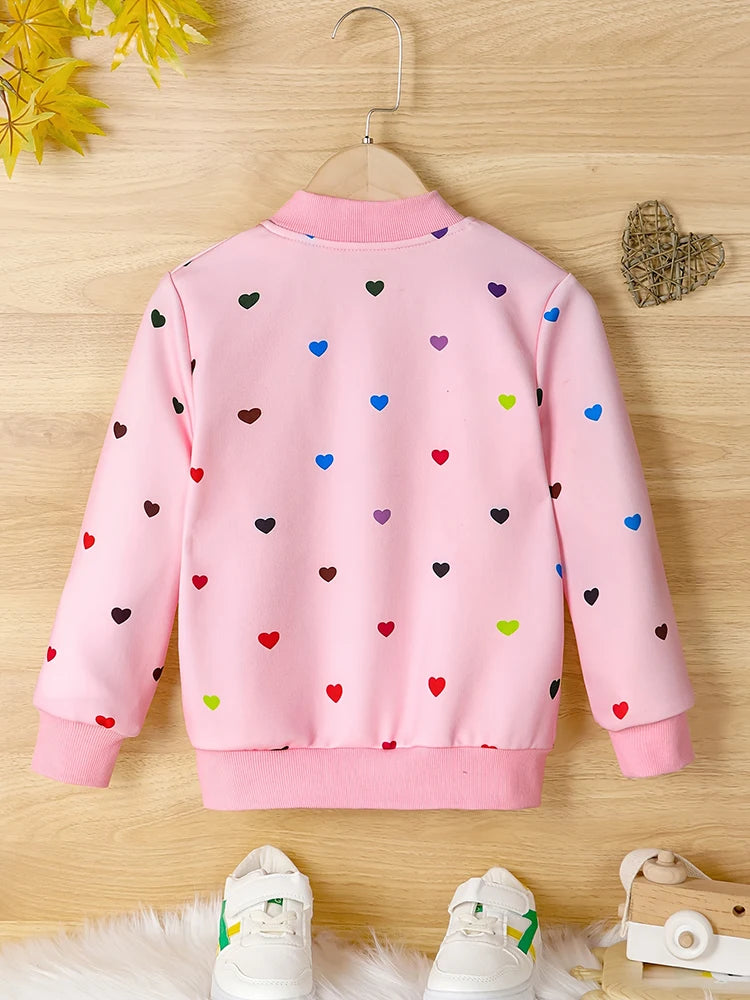 Girls Colorful Love Print Zipper Jacket Children's Spring and Autumn Casual Coat
