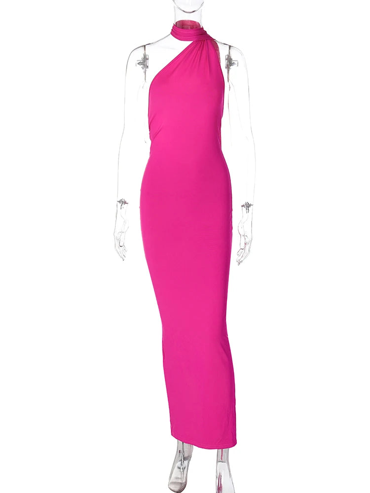 Hugcitar Sexy Maxi Dress WomenOne Shoulder Backless Adjustable Scarf