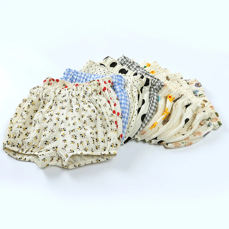 Summer Infant Baby Boy Girl Ruffle Cute Cotton Linen Cartoon Print Bloomer Shorts Toddler Panty Diaper Covers Loose Harem Shorts