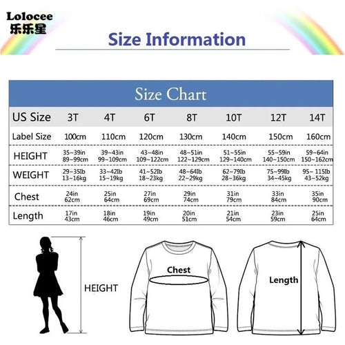 3~14 Years Girl Long Sleeve T-Shirts Cute Sweet Girl Tee Tops Cute Cat Graphic O-Neck Top Little Girl Casual T-Shirts