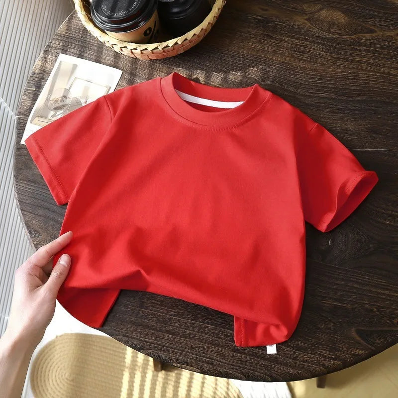 Children's Cotton Short Sleeve White Red Black T-shirt Girls' Summer Baby Clothes Kids Boys' Tops