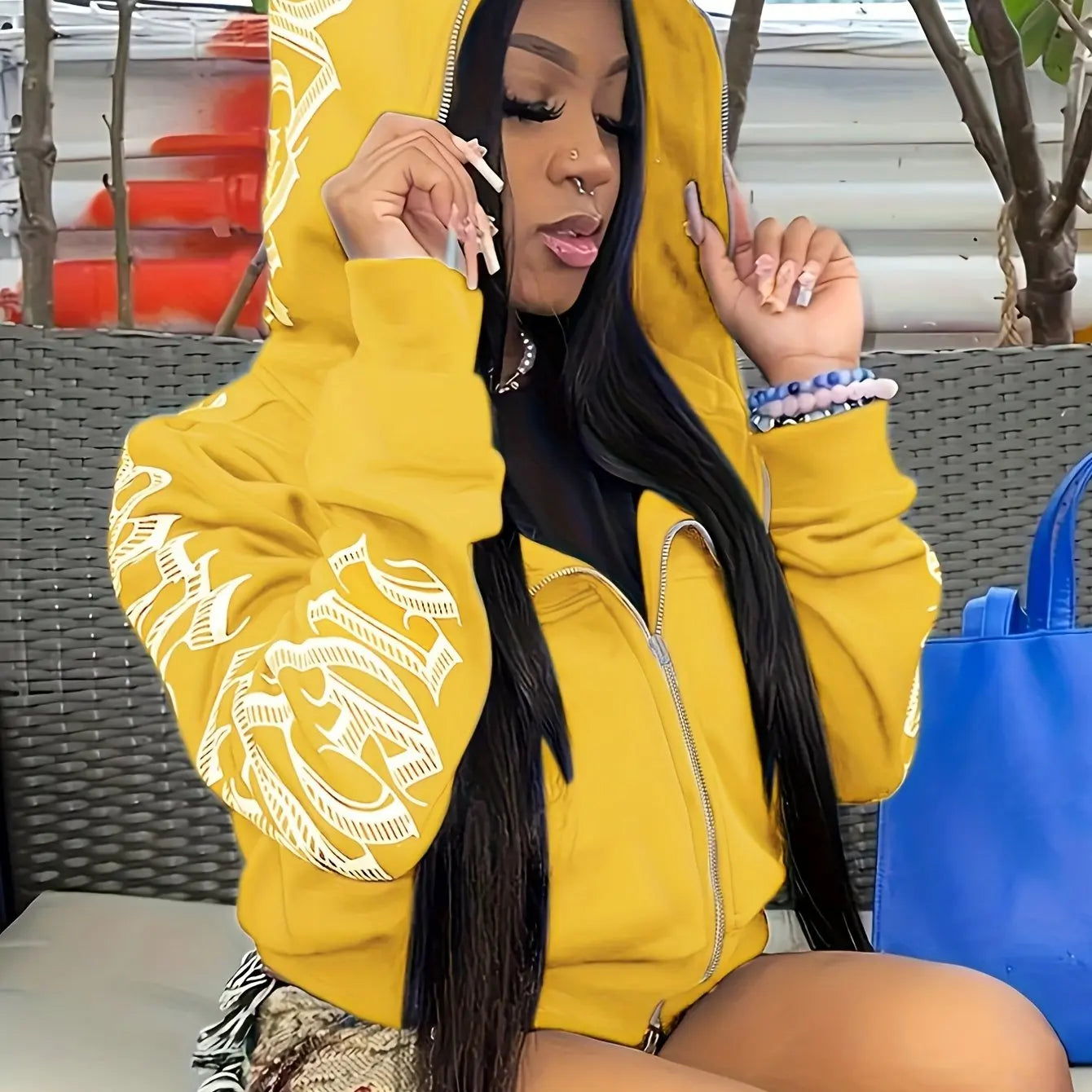 Women’s Letter Print Zip Hoodie