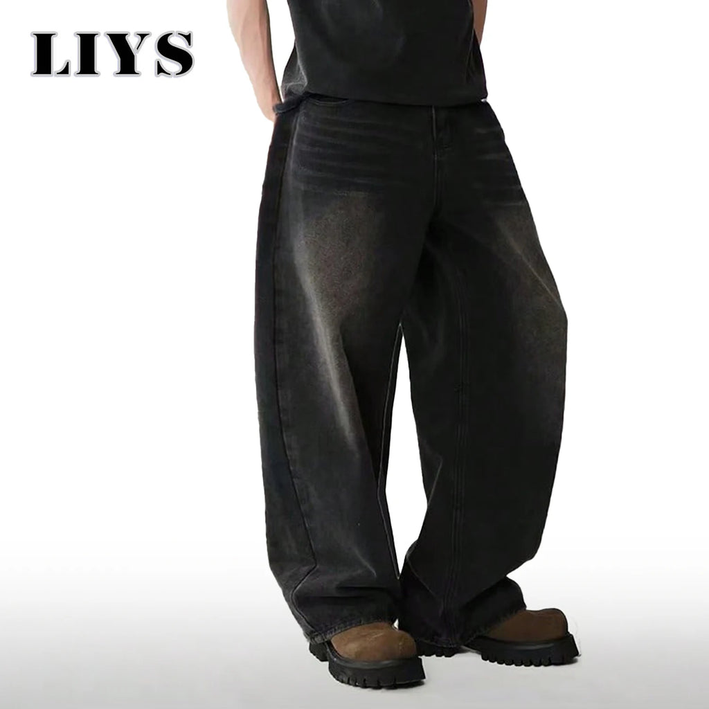 Four Season Men's Jeans Korean Version Student Casual Pants High Street Straight Loose Wide Leg Jeans Black Gray Blue Baggy Jean