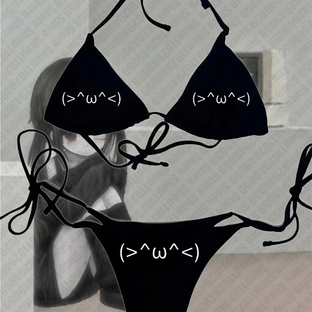 Y2K Bikini Set Swimsuit 2000s trend Women Push-up Padded Bra Thong Two Pieces Swimwear Beachwear Bathing Suit Paint Graphs Y2k