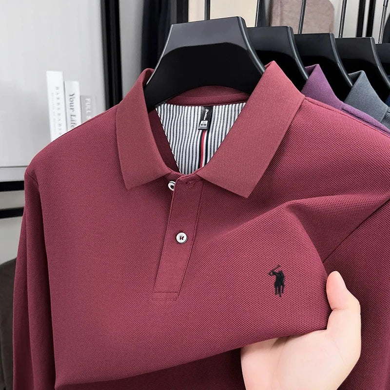 100% pure cotton high-end brand men's long sleeved polo shirt autumn fashion new luxurious pony Paul embroidery top golf T-shirt