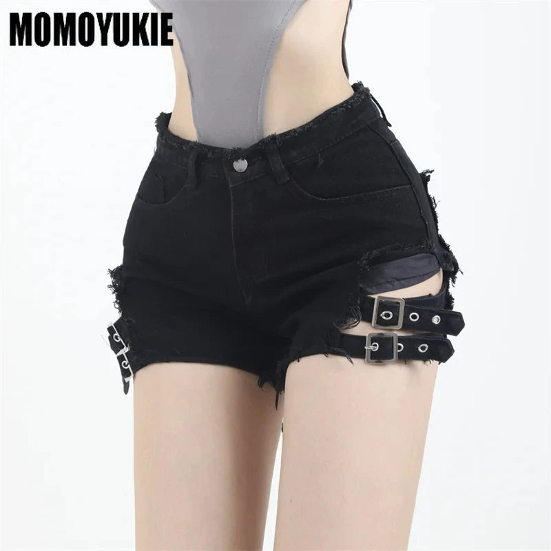 Summer Vintage Trend Hot Girls Harajuku High Waisted Irregular Denim Shorts Goth Rock Sexy Women Shorts Slimming Versatile