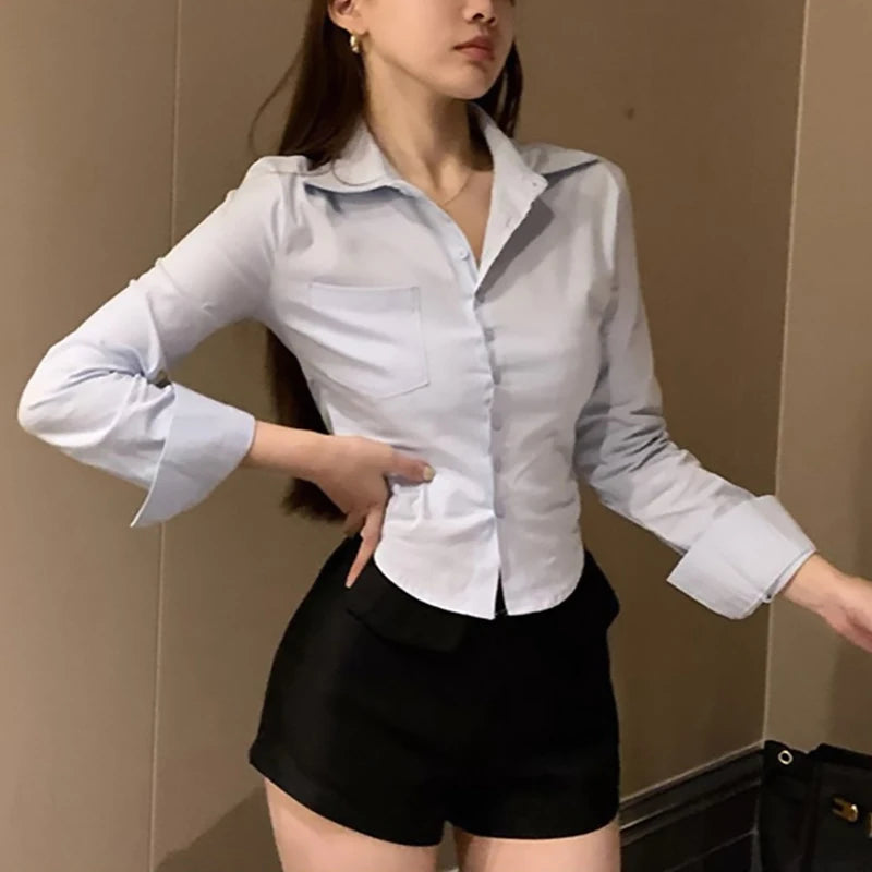 Women’s Button Pocket Lapel Shirt