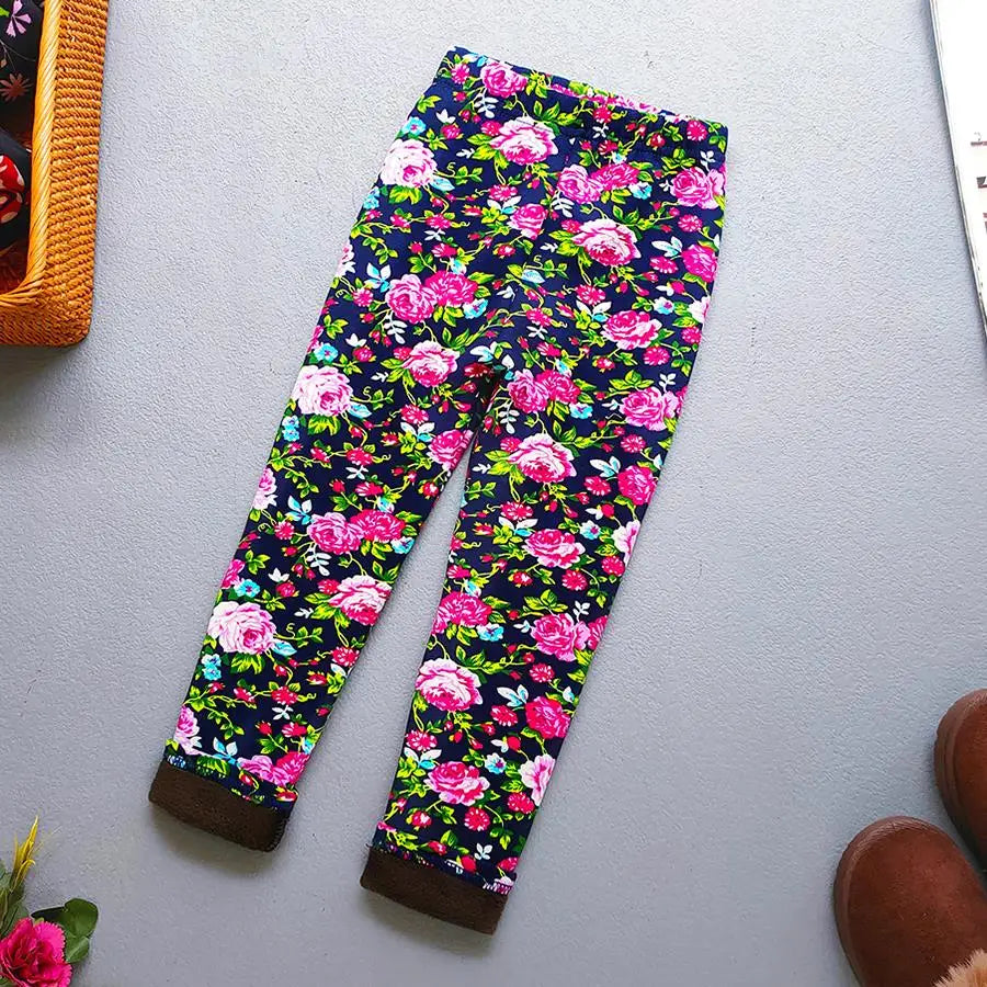 Autumn Winter Print Flowers Thick Warm Kids Toddler Baby Girls Leggings Children's Pants