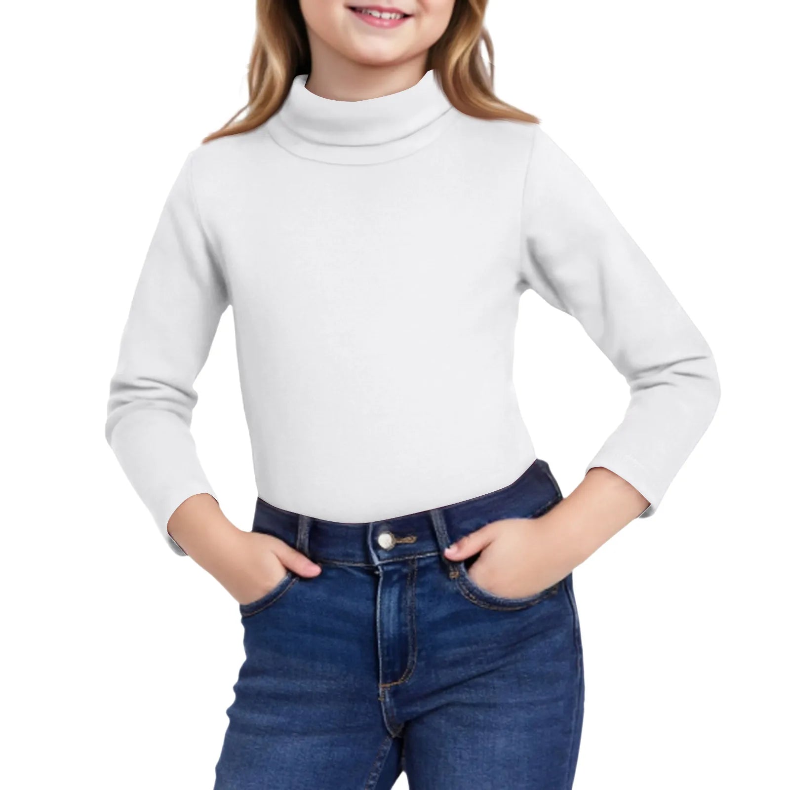 Girls Cute Tops High Neck Solid Long Sleeve Round Neck Pullover Party Birthday School Sweaters Fall/Winter Turtleneck Sweater