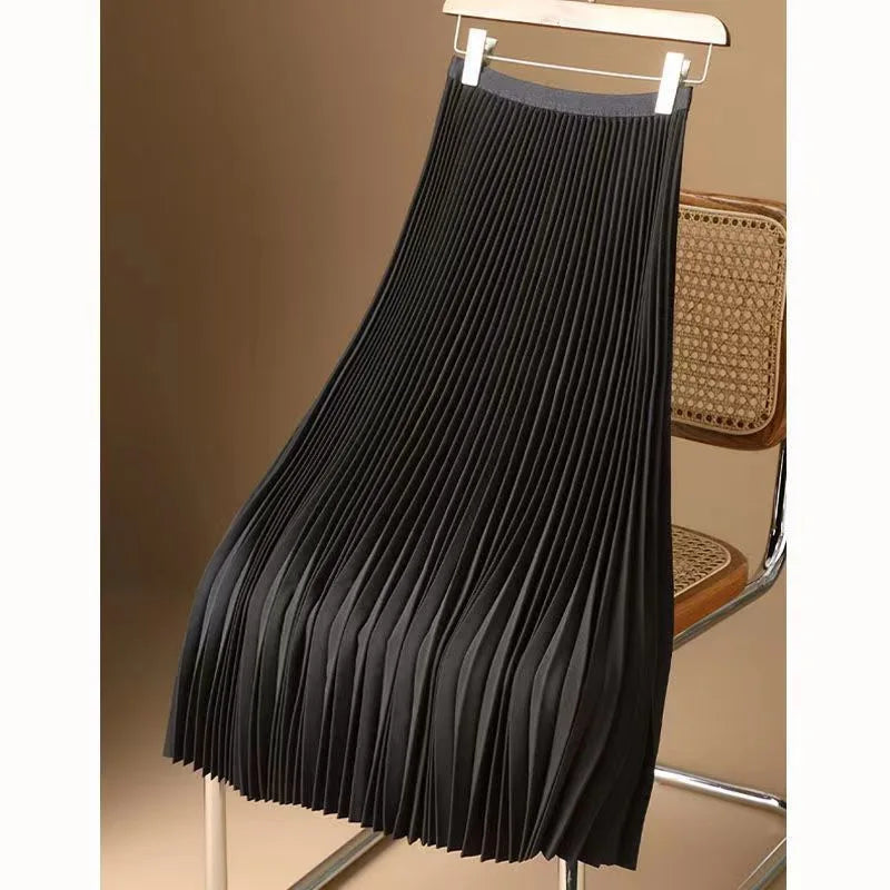 Vintage Satin Pleated A-Line Midi Skirt