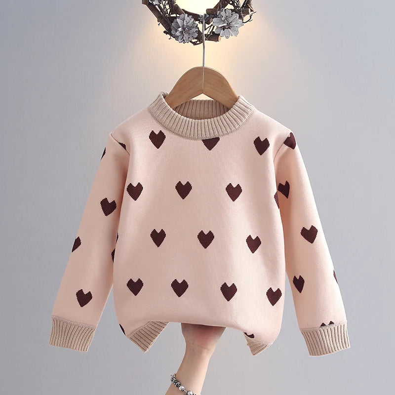 Girls' Sweater Thickened Autumn/Winter New Fashionable Versatile Children's Knitted Sweater Girls' Top Sweet and Cute