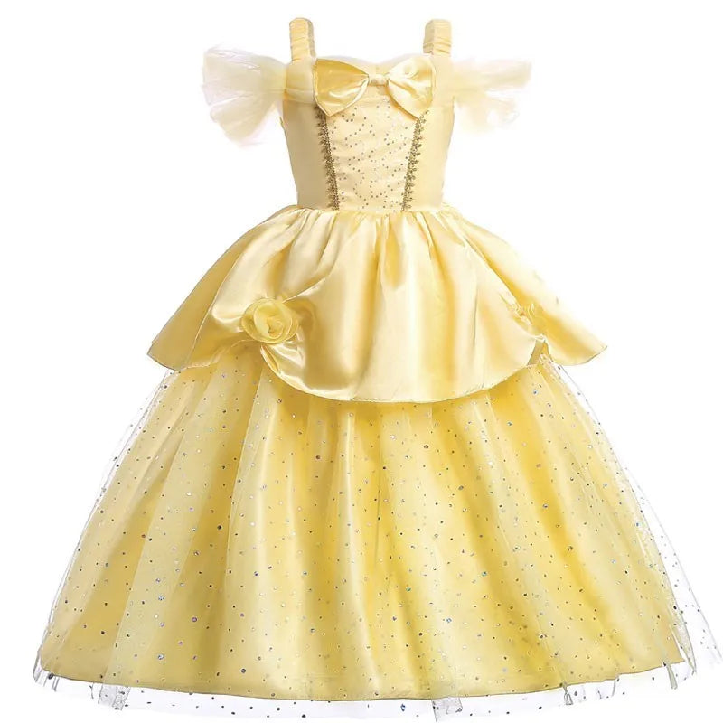 Kids Belle Costume Girl Halloween Princess Cosplay Party Dress Children Rapunzel Cinderella Anna Elsa Encanto Birthday Clothes