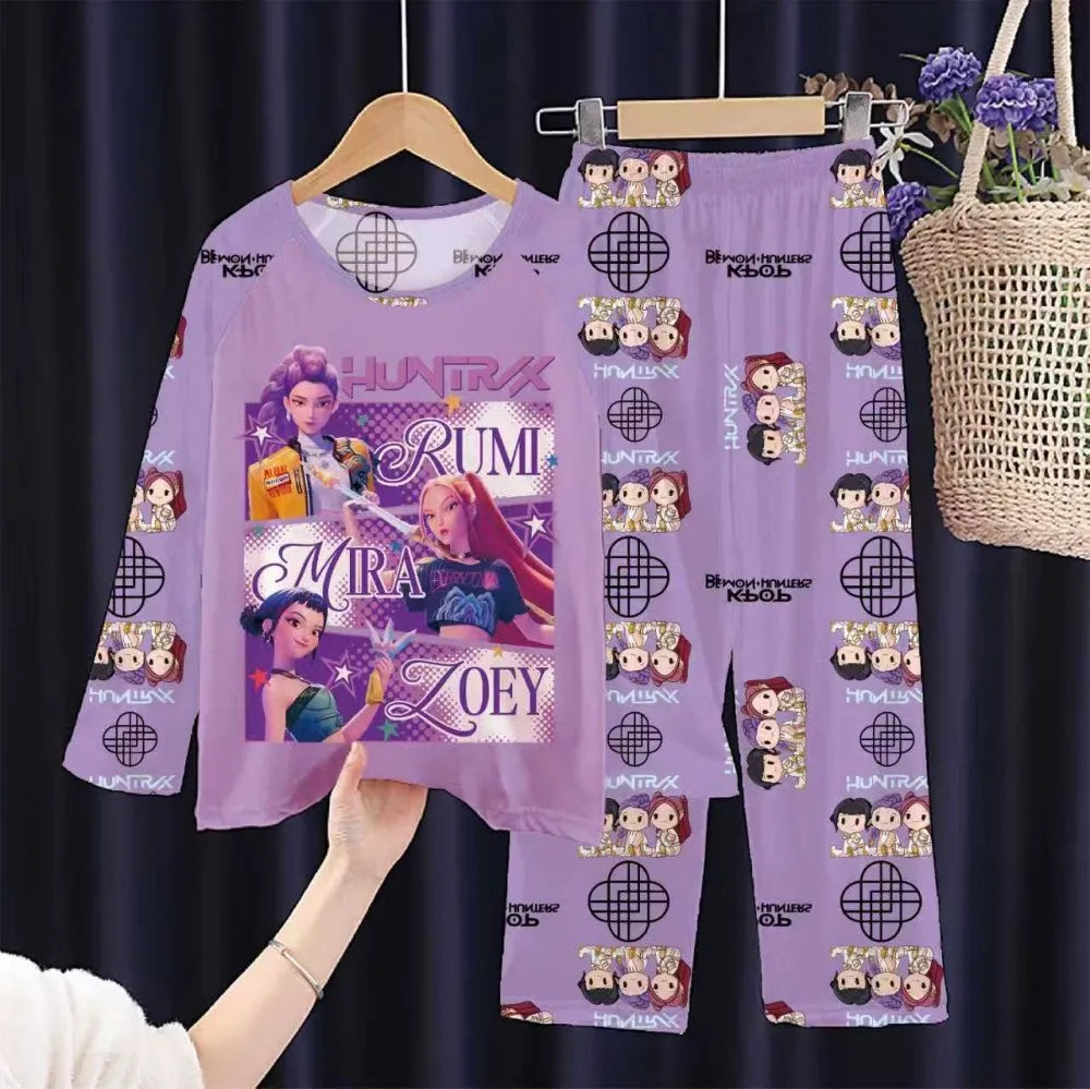 2PC/Set Toddler Girl Pajamas Set Kids 3 to 4 5 6 7 8 9 10 11 12 Years Long Sleeve Kpop Demon Hunters Pijama Children's Clothing