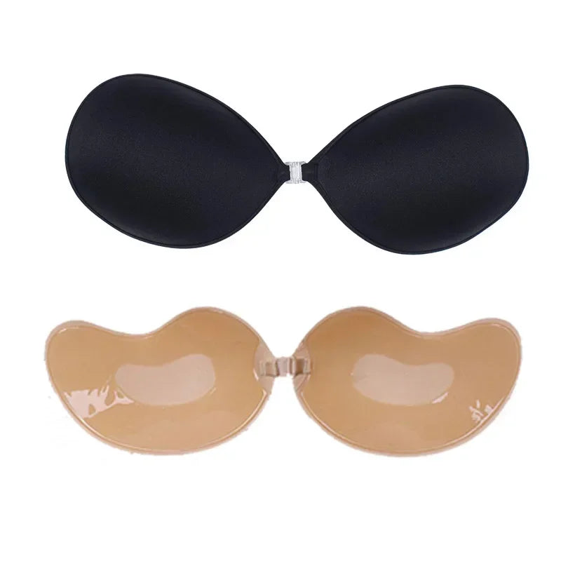 1/2Pcs Sexy Women Invisible Push Up Bra Self-Adhesive Silicone Bust Front Closure Sticky Bra Black Skin Backless Strapless Bra
