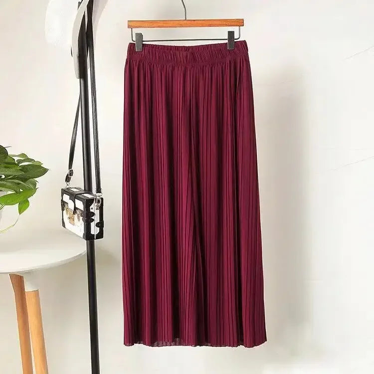 Summer New Women's Pants Korean Fashion Solid Elastic Waist Pleated Loose Skirt Pants Plus Size Casual Wide-leg Cropped Pants