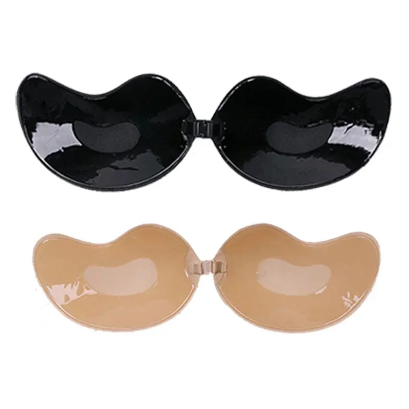 1/2Pcs Sexy Women Invisible Push Up Bra Self-Adhesive Silicone Bust Front Closure Sticky Bra Black Skin Backless Strapless Bra