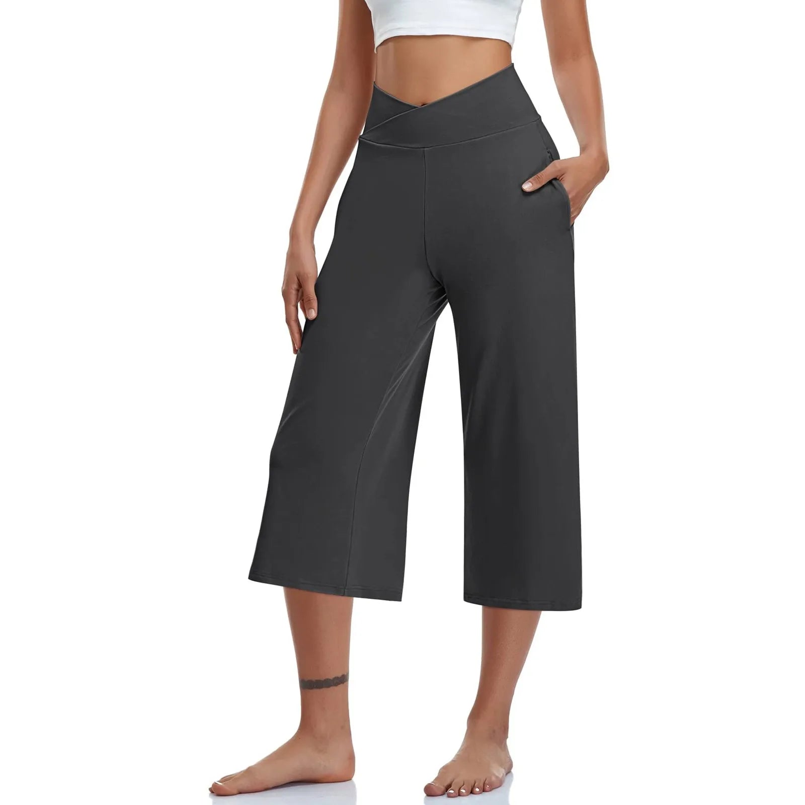 Summer Sports Pants Women'S Elastic High Waisted Casual Pants 3/4 Long Pants Solid Color Slim Fit Capris Yoga Pants Jogging Pant
