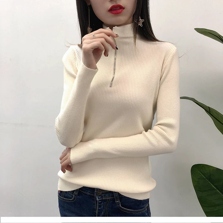 Basic High Neck Zipper Knit Sweater