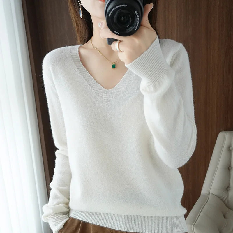 Cashmere V-Neck Lace Knit Sweater