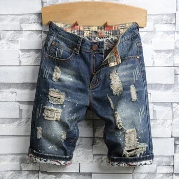 Summer Clothes New Men Vintage Ripped Short Jeans Streetwear Fashion Hole Straight Slim Denim Shorts Male Brand Pants