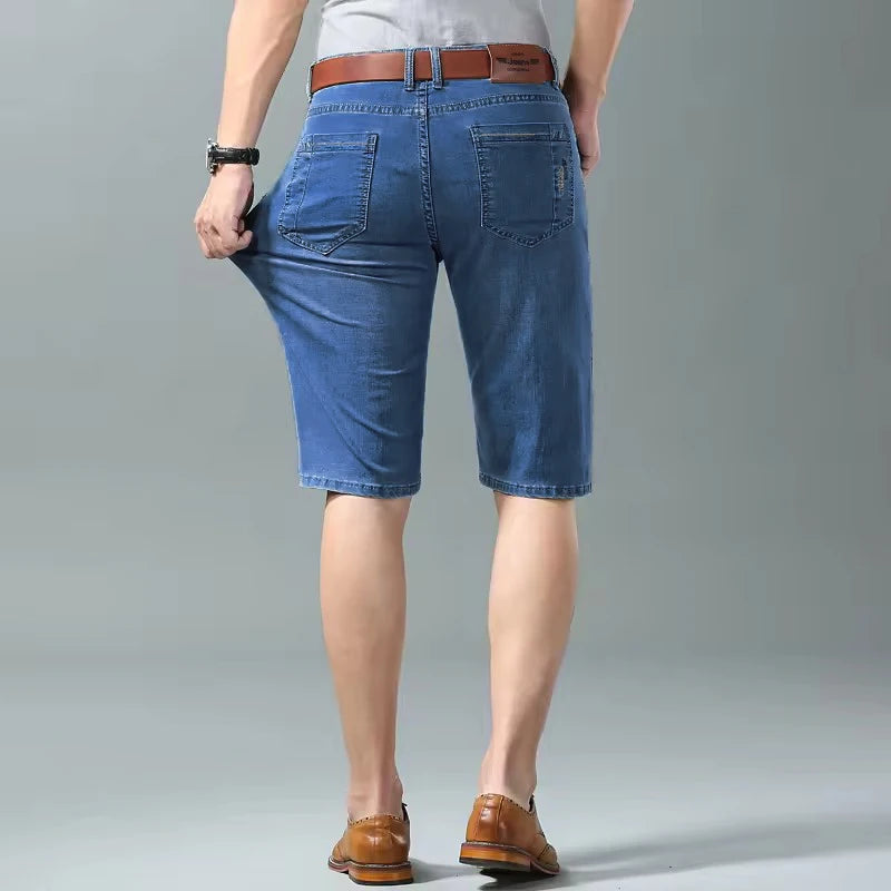Summer Men business Denim Shorts Thin Straight Casual Short Jeans Male office Brand Clothing Black Blue short pants