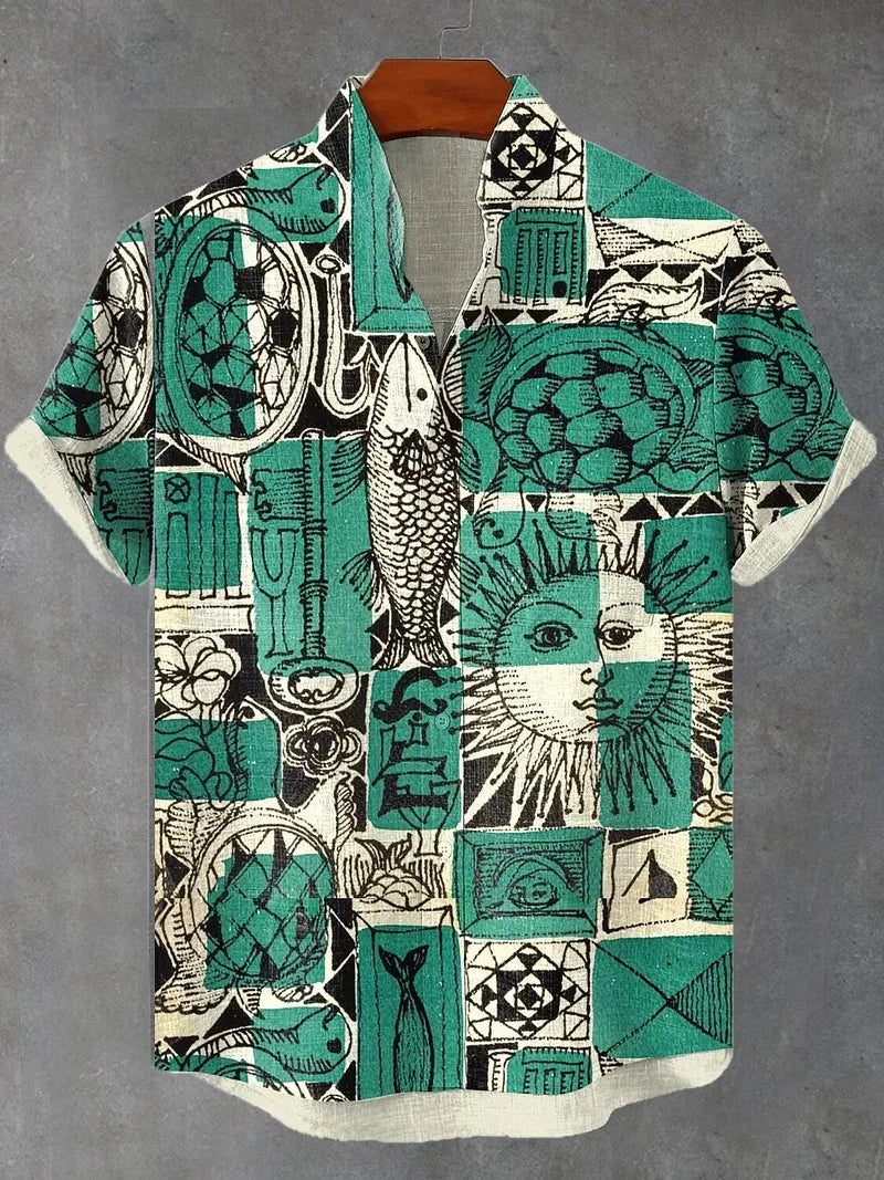 Men's Cat Graphics Shirts Short Sleeved Button Down Lapel Shirt For Summer Oversized Tops Vacation Casual Hawaiian Shirts