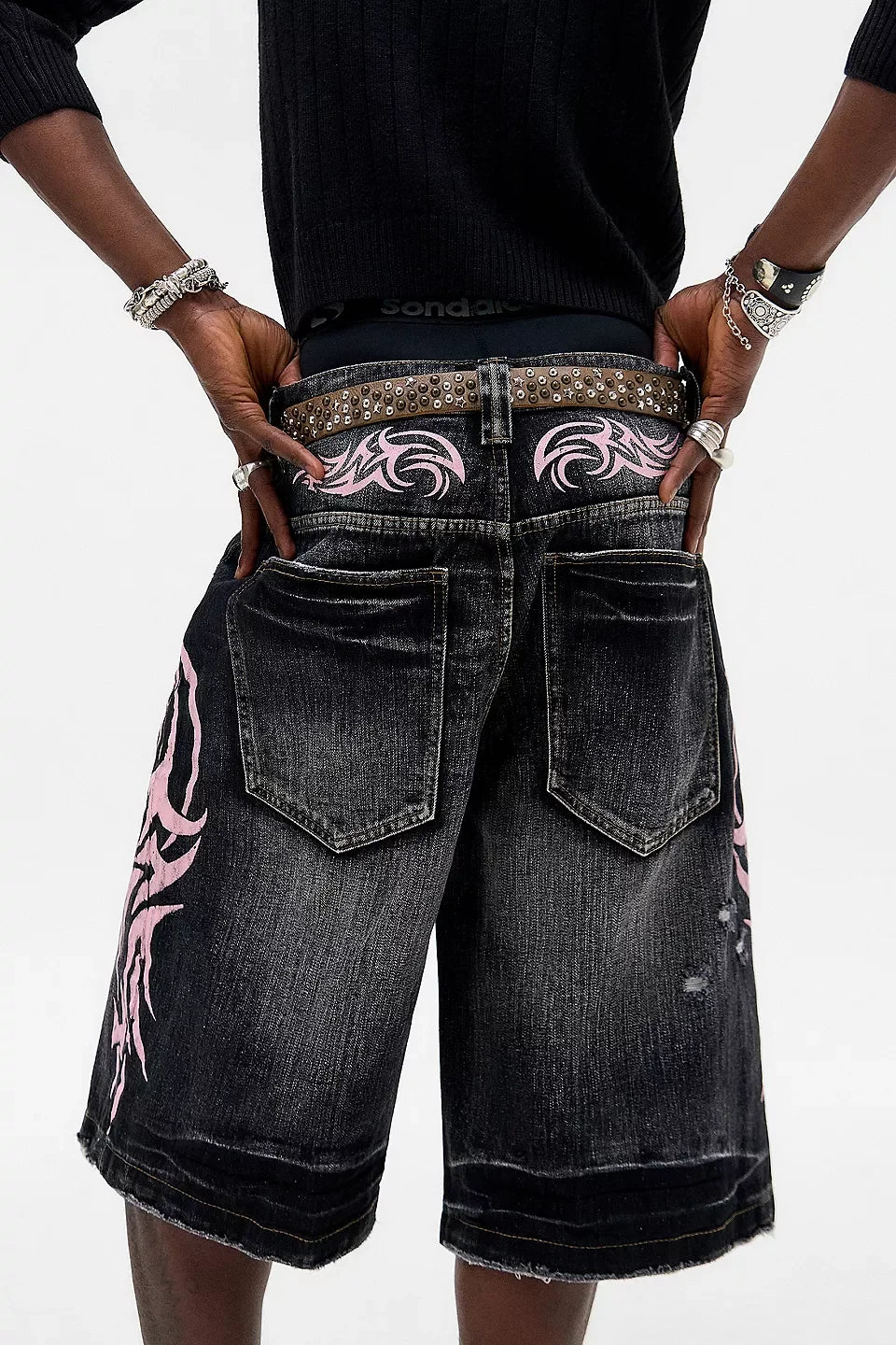 American Retro Gothic Women Denim Shorts Pattern Embroidery Loose Unisex Shorts Y2K Printing Korean Casual Fashion Couple Shorts