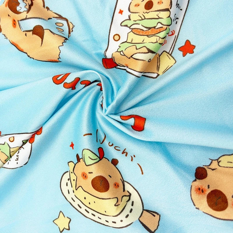 2pcs Capybara Printed Pajama Set for Kids, Soft Long Sleeve Top & Pants, Round Neck, Capibara Home Wear Set for Boys and Girls