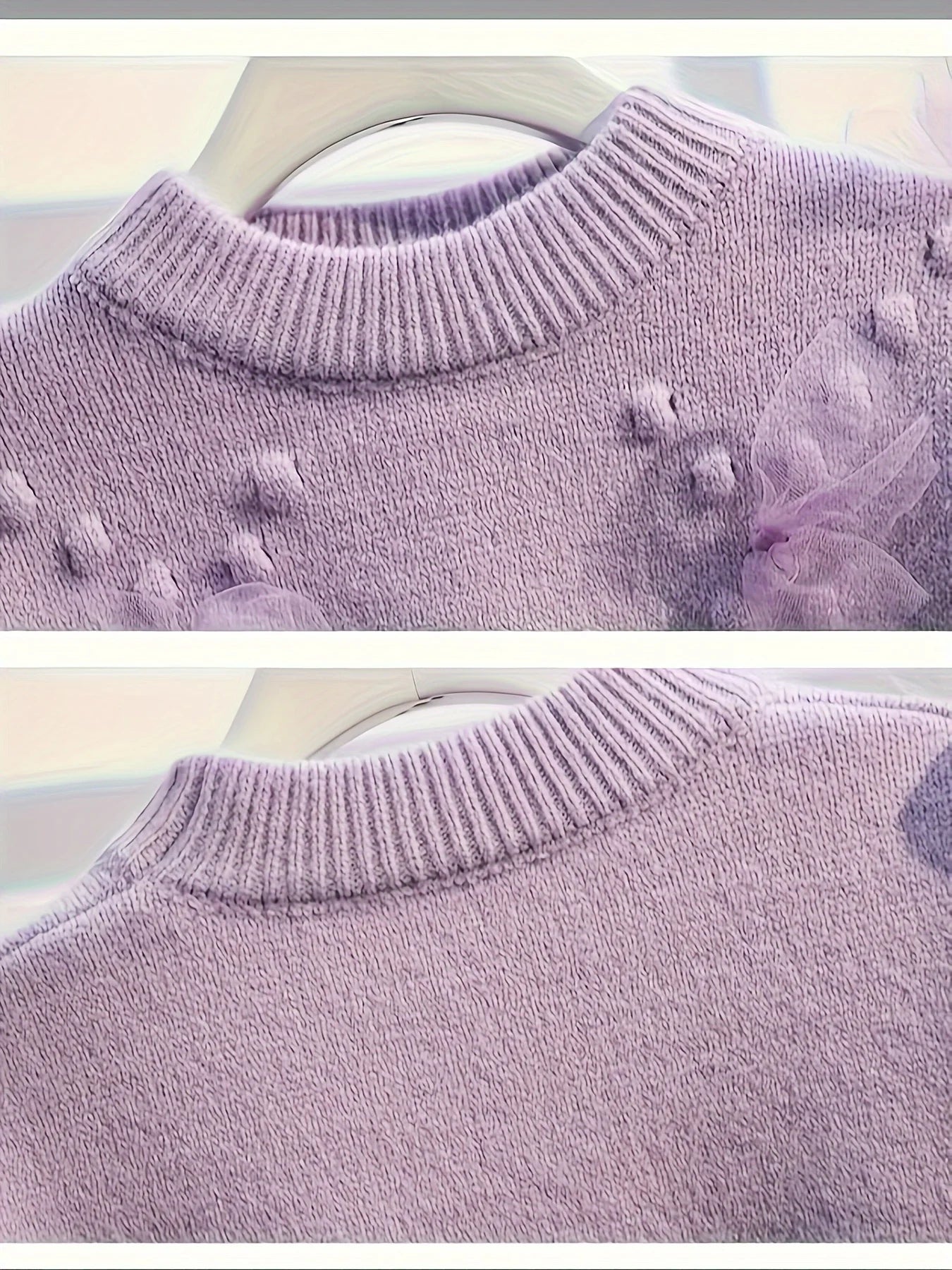 Girls' Thick Sweater, New Stylish Design, Fashionable Mesh Patchwork Pullover Knit Top, Trendy Base Layer