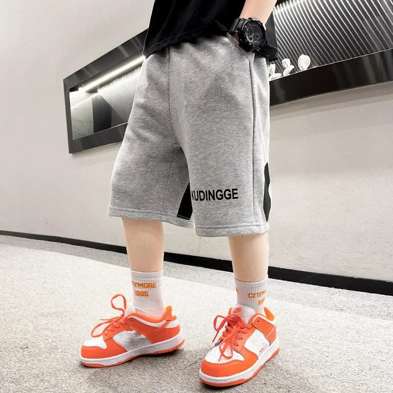 Kids Boys Casual Shorts School Pants Elastic Waist Letter Print Clothing Black Grey Running Shorts 4 5 7 8 10 12 13 14Years Old