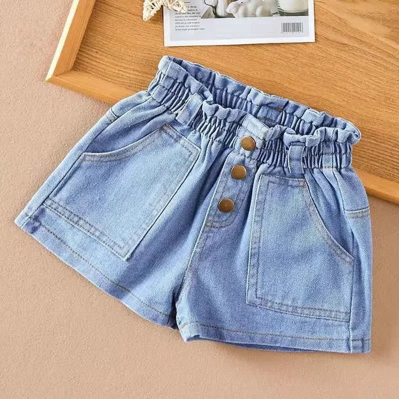 New Summer Kids Short Denim Shorts For Girls Fashion Girl Short Princess Jeans Children Pants Girls Shorts Flower Girls Clothing