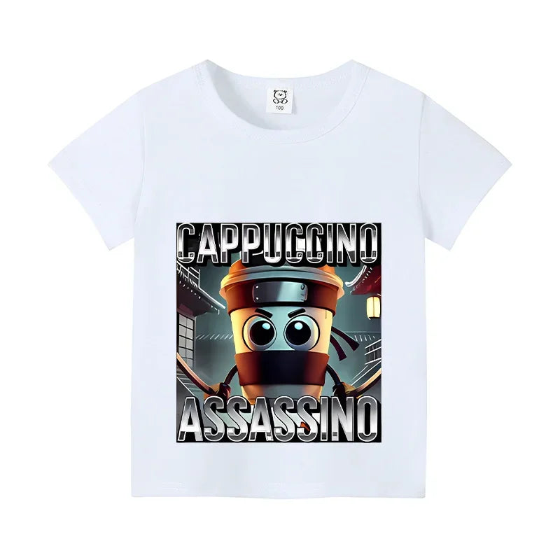Italian Brainrot Animals Kids T-shirt Cappuccino Assassino