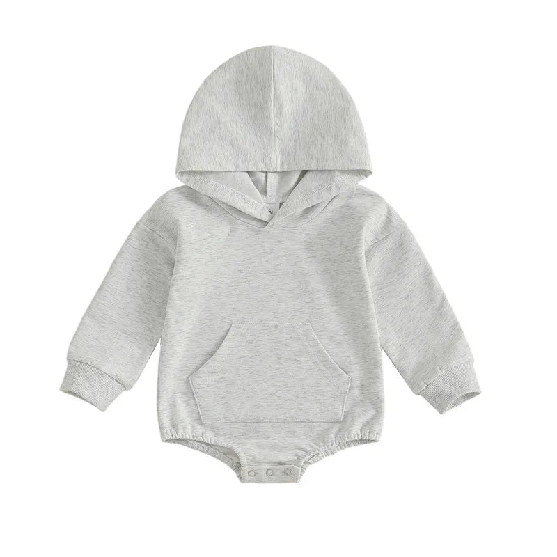 0-24months Baby Hooded Romper Long Sleeve Front Pocket Solid Color Bodysuit For Newborn Boys And Girls Spring Autumn Playsuit