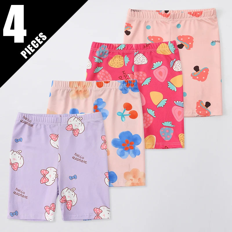 4/1 Pcs Summer Girls Cute Cartoon Printed Shorts Slim And Comfortable Children's Safety Pants Elastic Waist Home Pants Pajamas